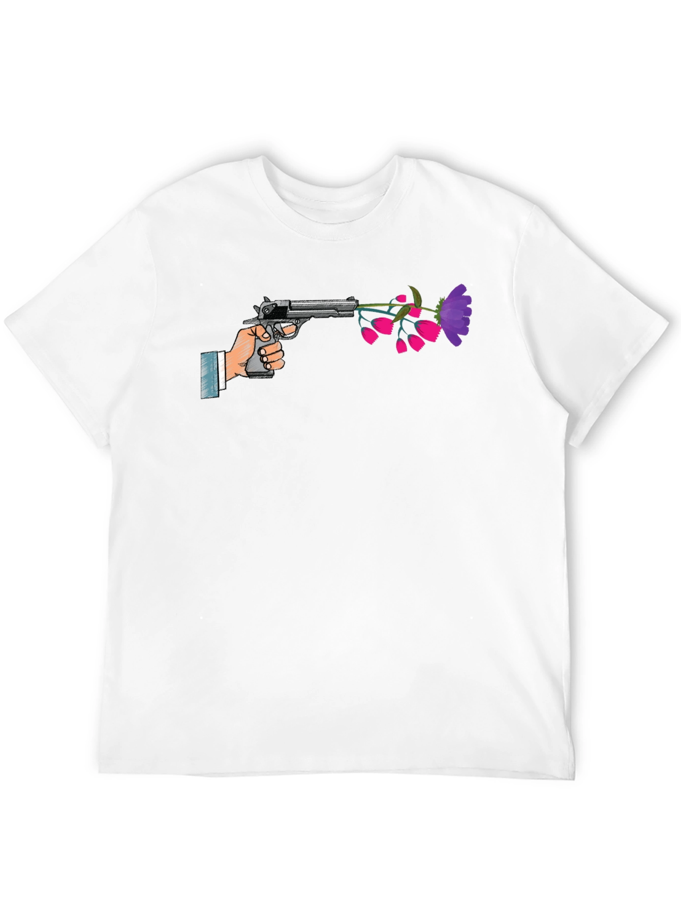 Peaceful Pistol Tee - Gun With Flowers Graphic
