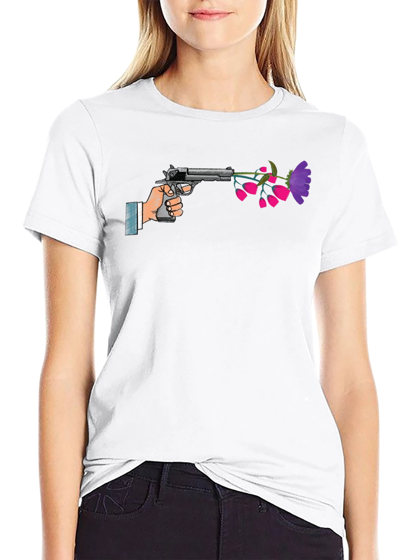 Peaceful Pistol Tee - Gun With Flowers Graphic