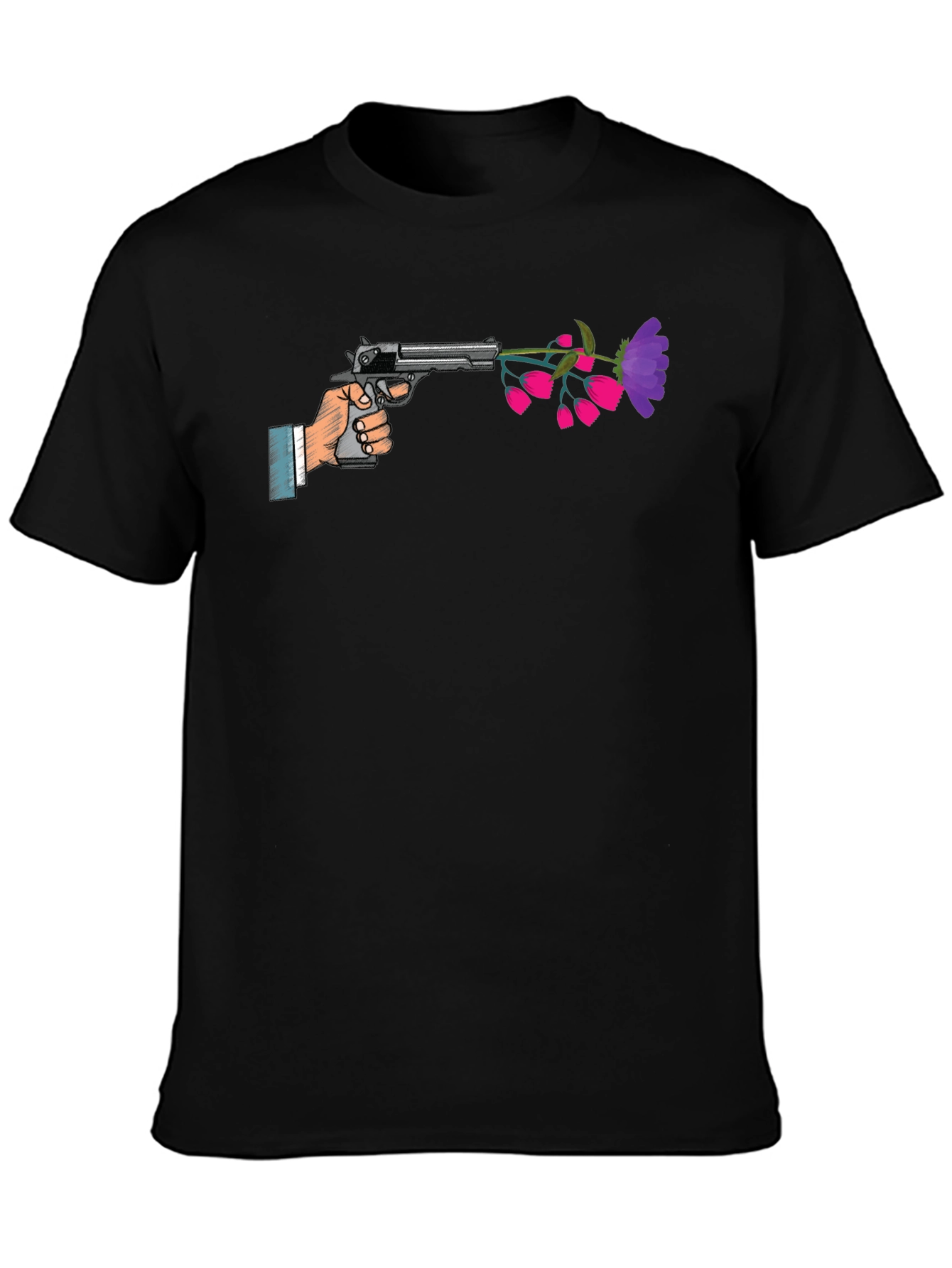 Peaceful Pistol Tee - Gun With Flowers Graphic