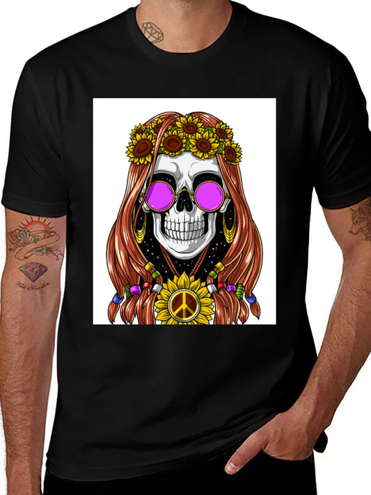 Hippie Skull Graphic T-Shirt