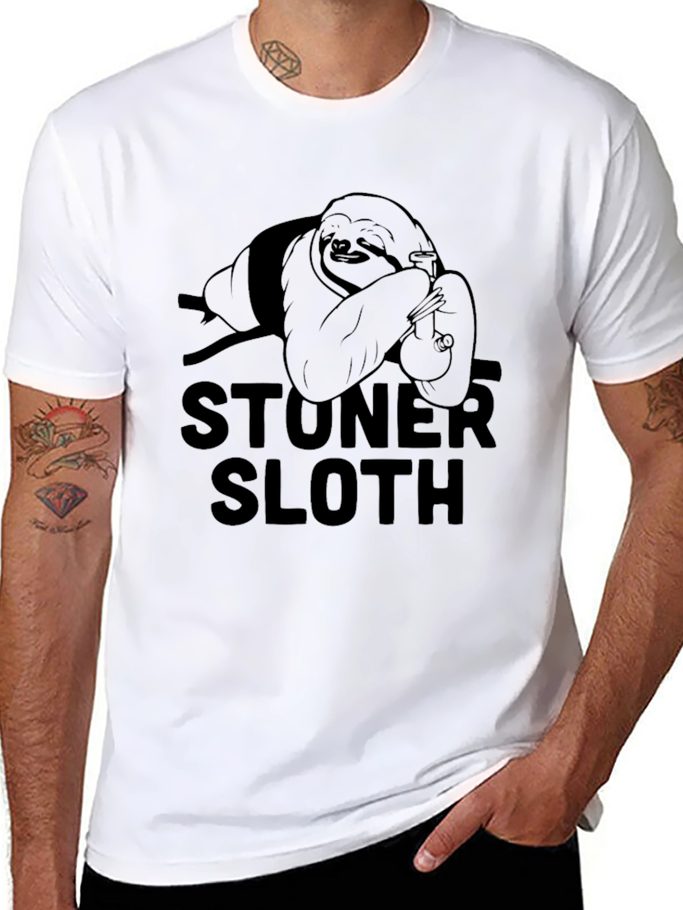 Stoner Sloth Graphic T-Shirt - Relaxed Fit Black Tee