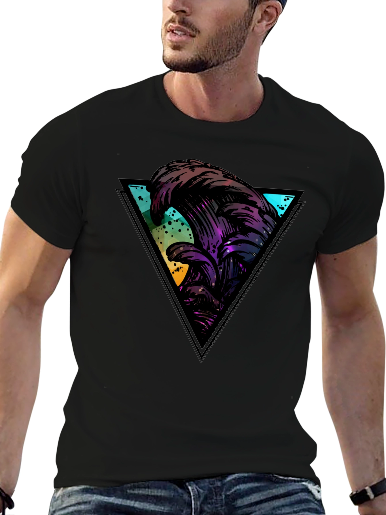 Abstract Wave Triangle Black T-Shirt