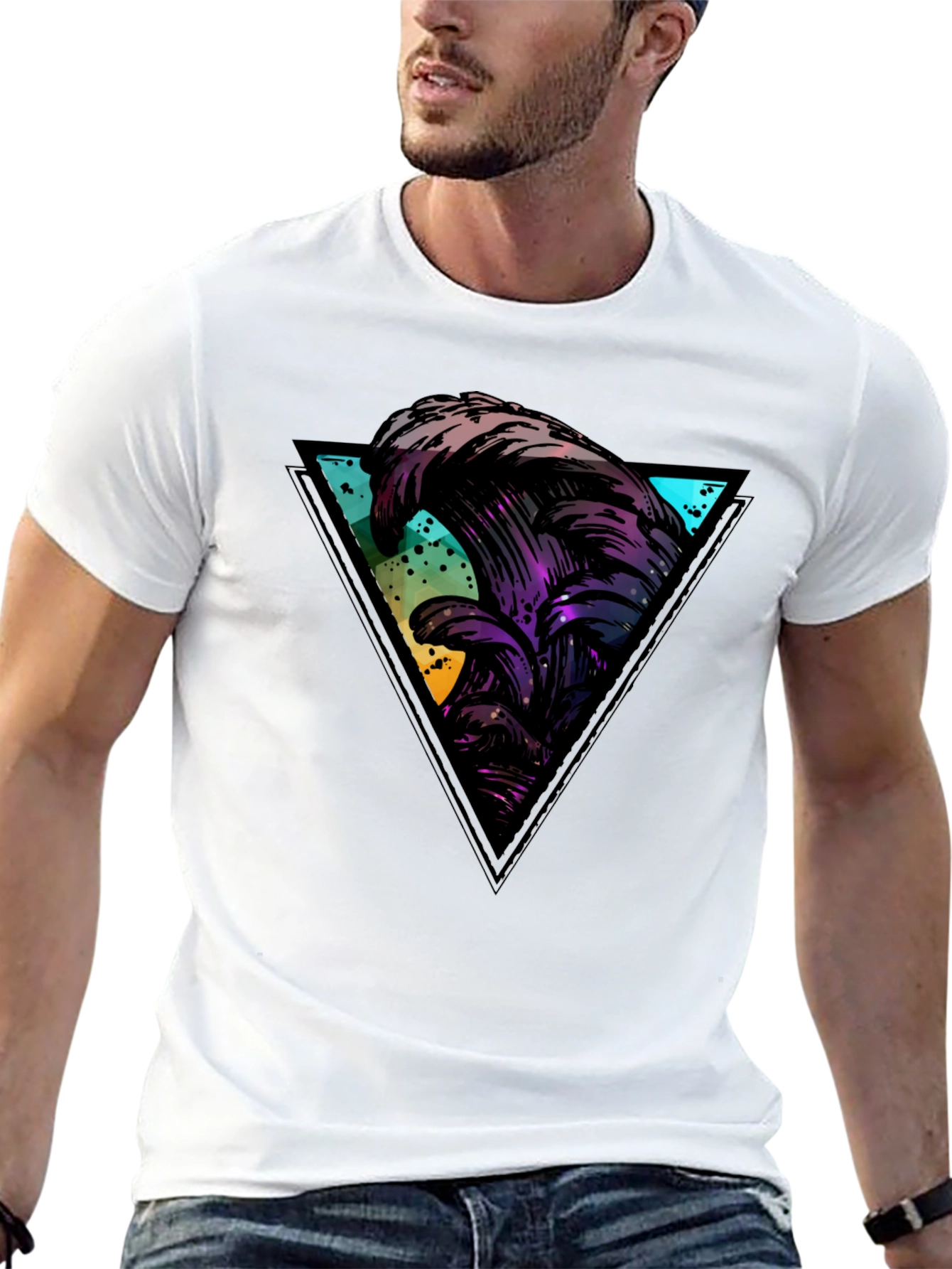 Abstract Wave Triangle Black T-Shirt