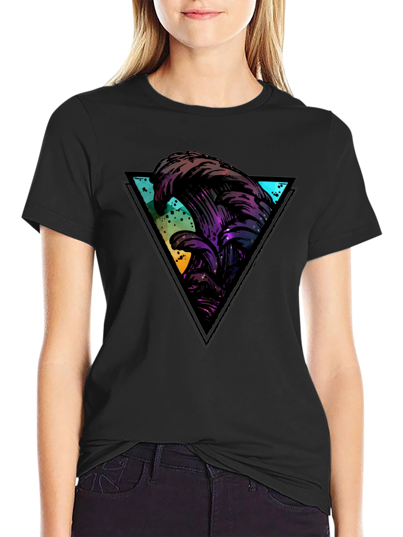 Abstract Wave Triangle Black T-Shirt