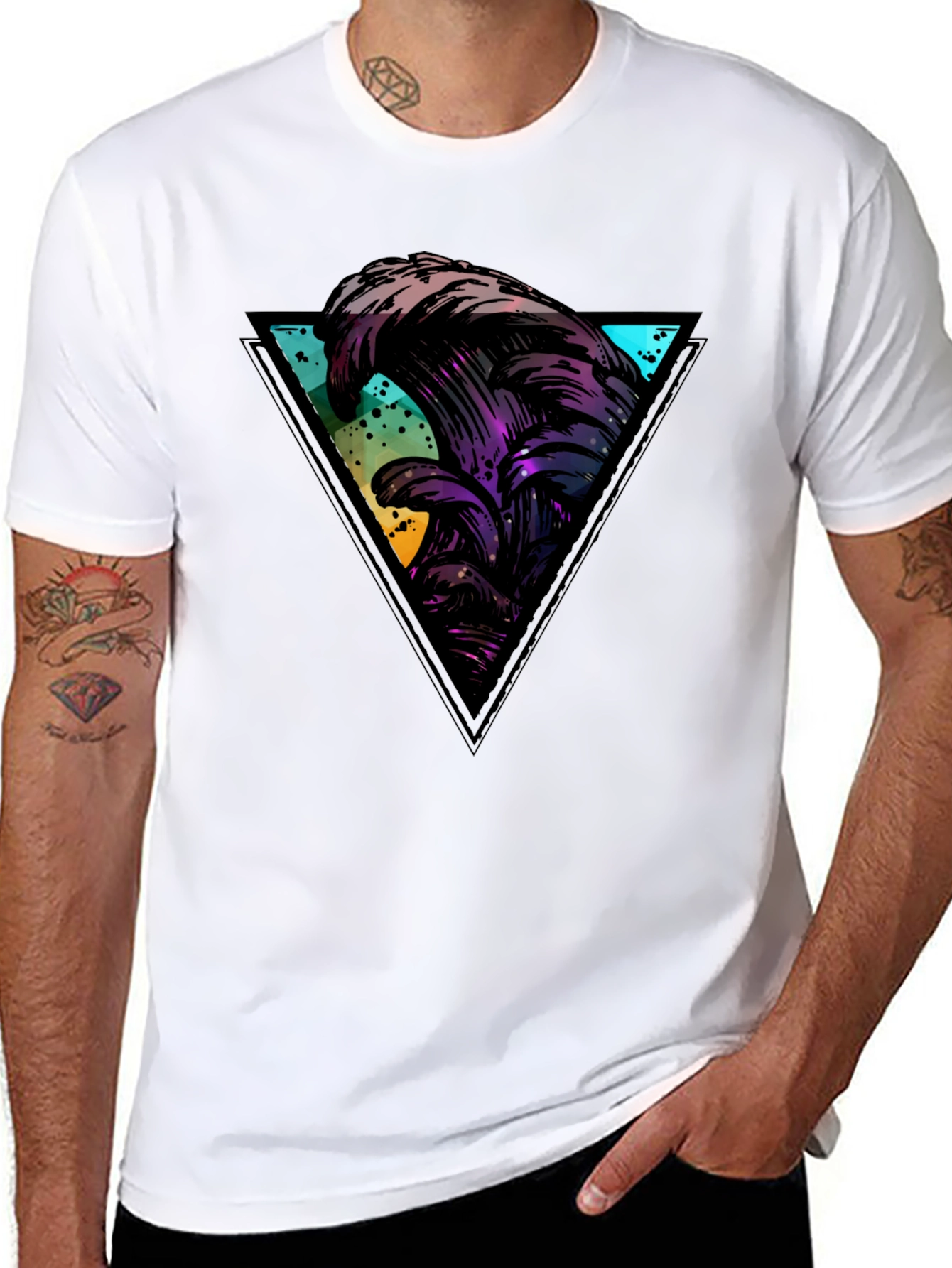 Abstract Wave Triangle Black T-Shirt