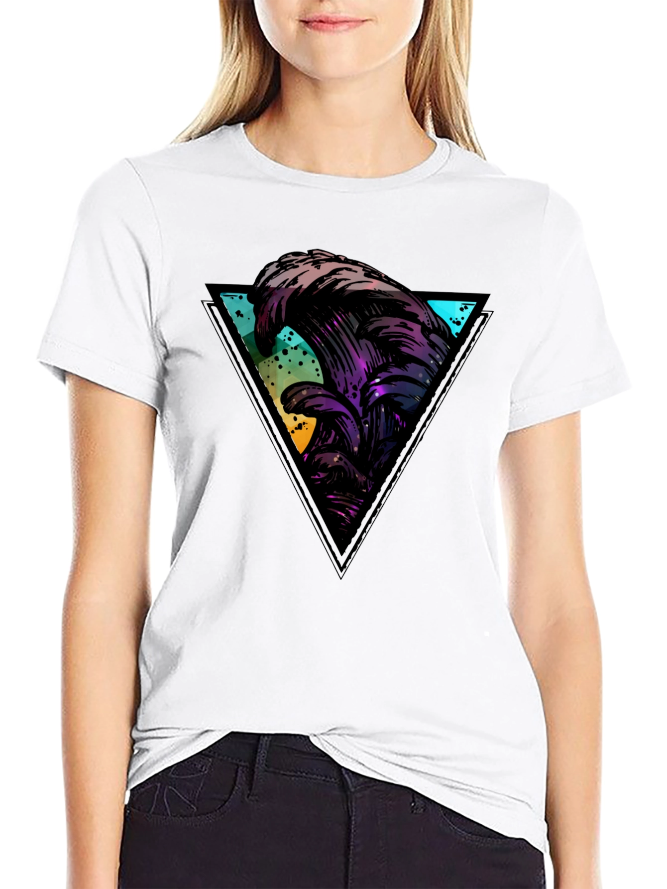 Abstract Wave Triangle Black T-Shirt