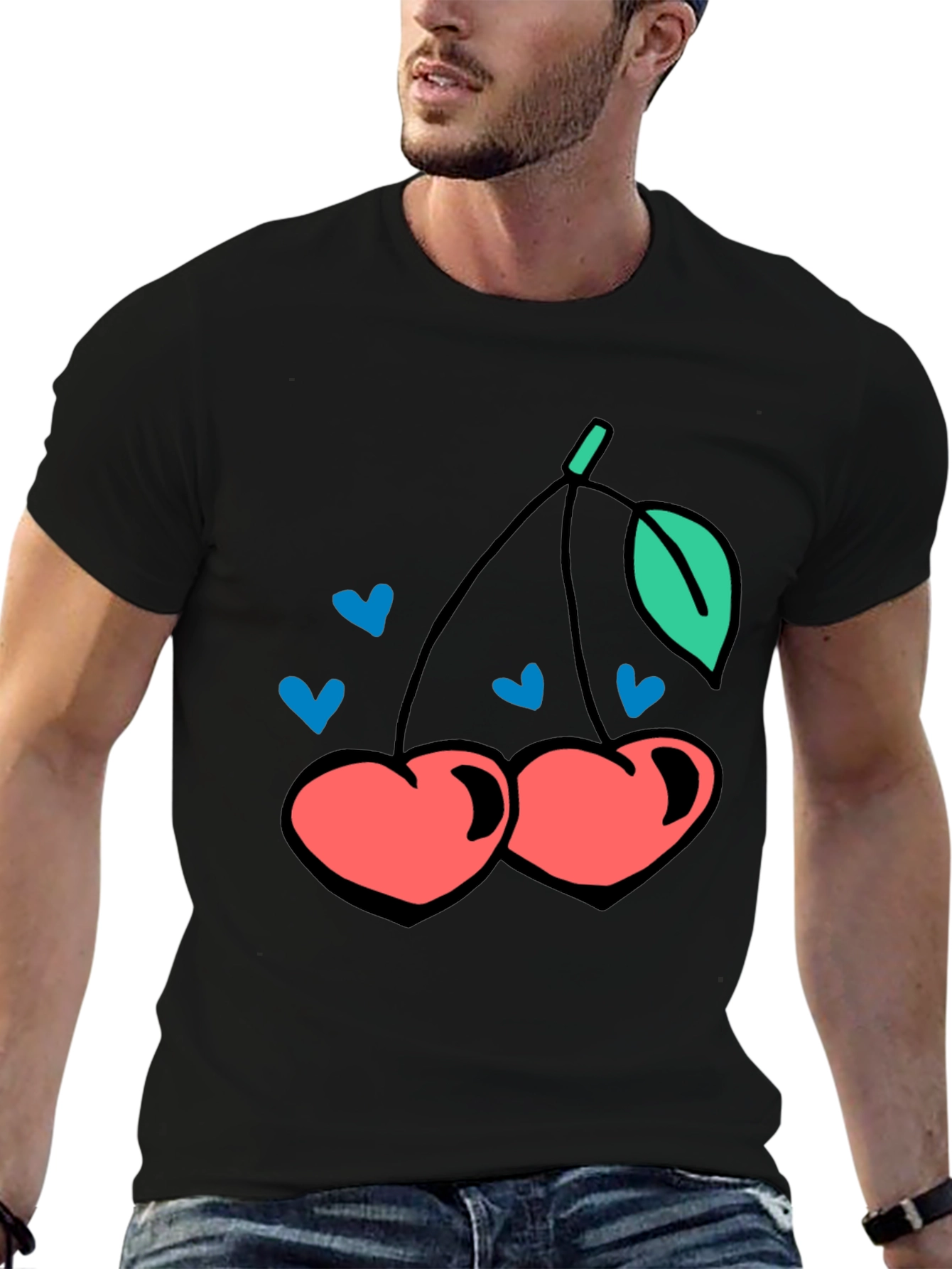 Cherry Hearts Graphic Black T-Shirt