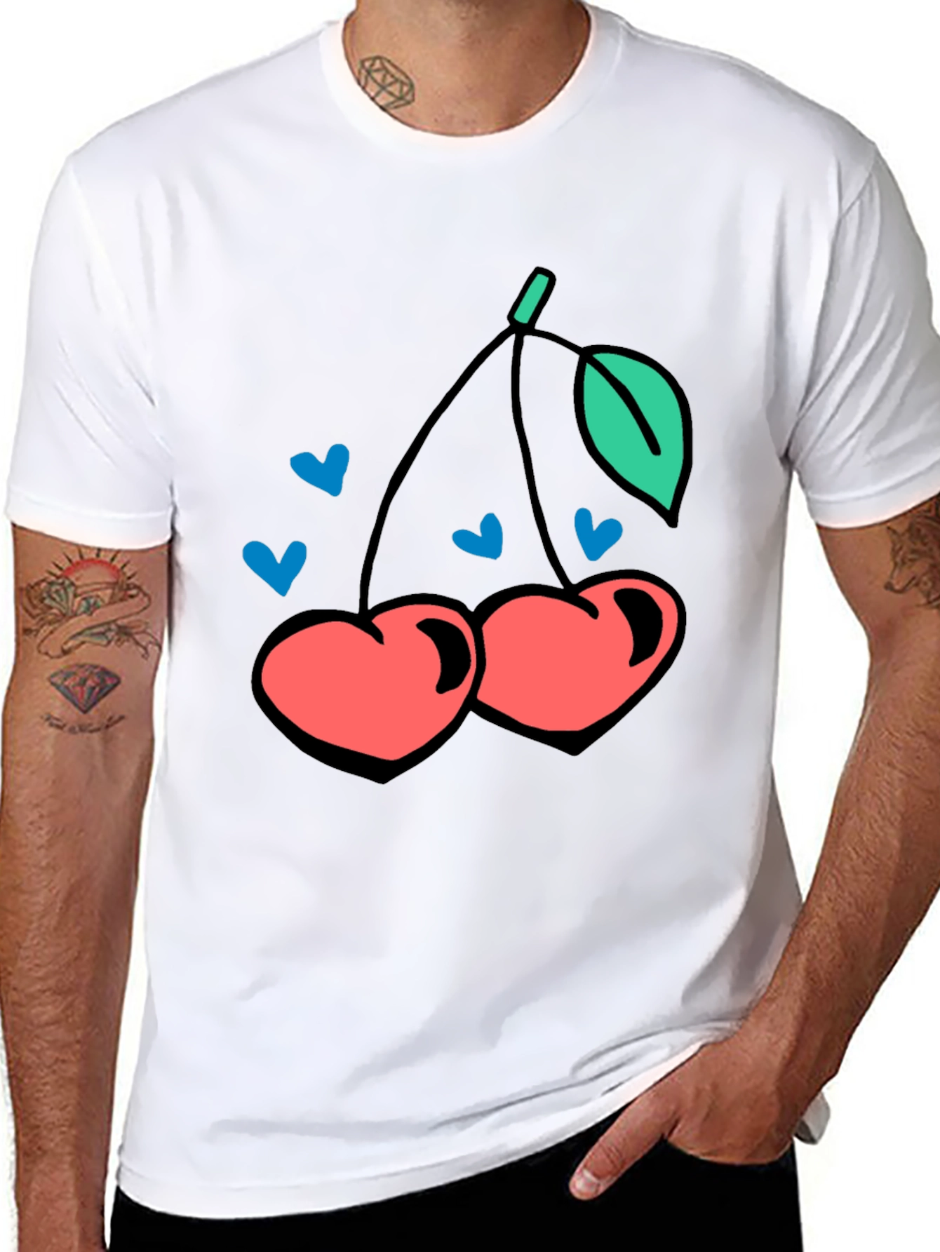 Cherry Hearts Graphic Black T-Shirt