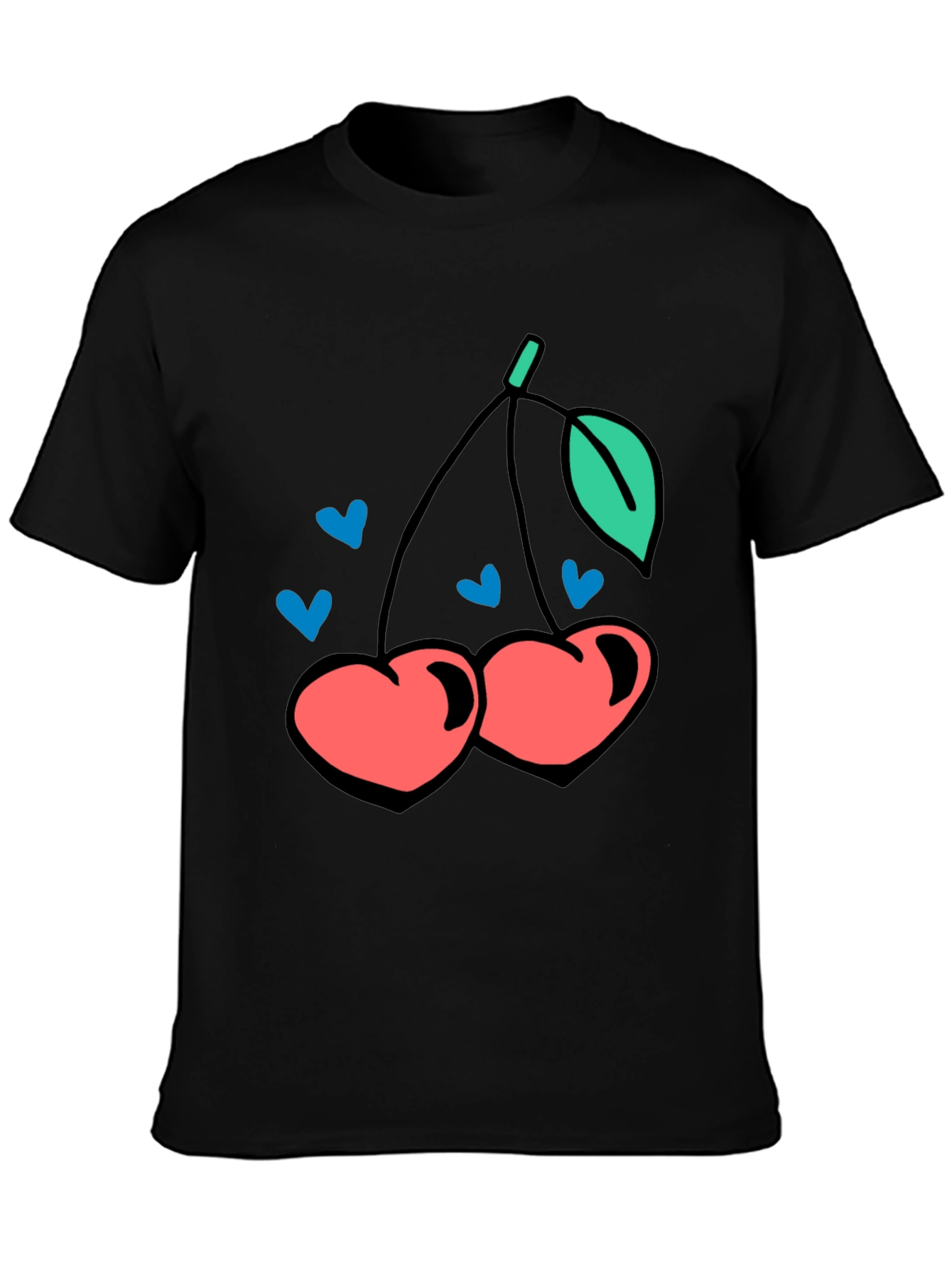 Cherry Hearts Graphic Black T-Shirt