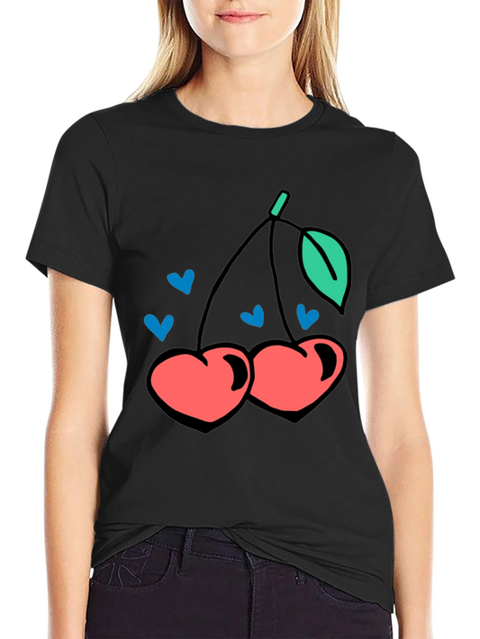 Cherry Hearts Graphic Black T-Shirt