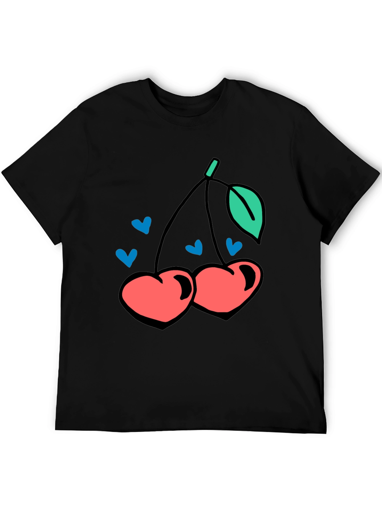 Cherry Hearts Graphic Black T-Shirt
