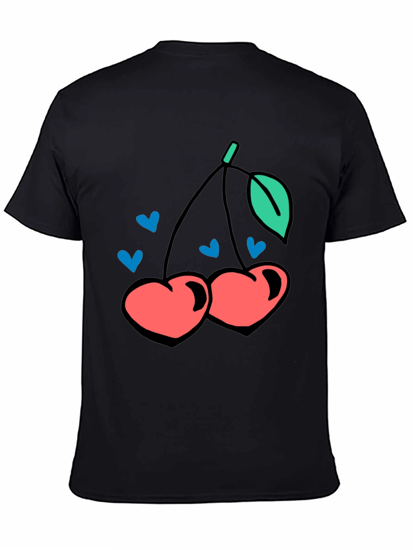 Cherry Hearts Graphic Black T-Shirt