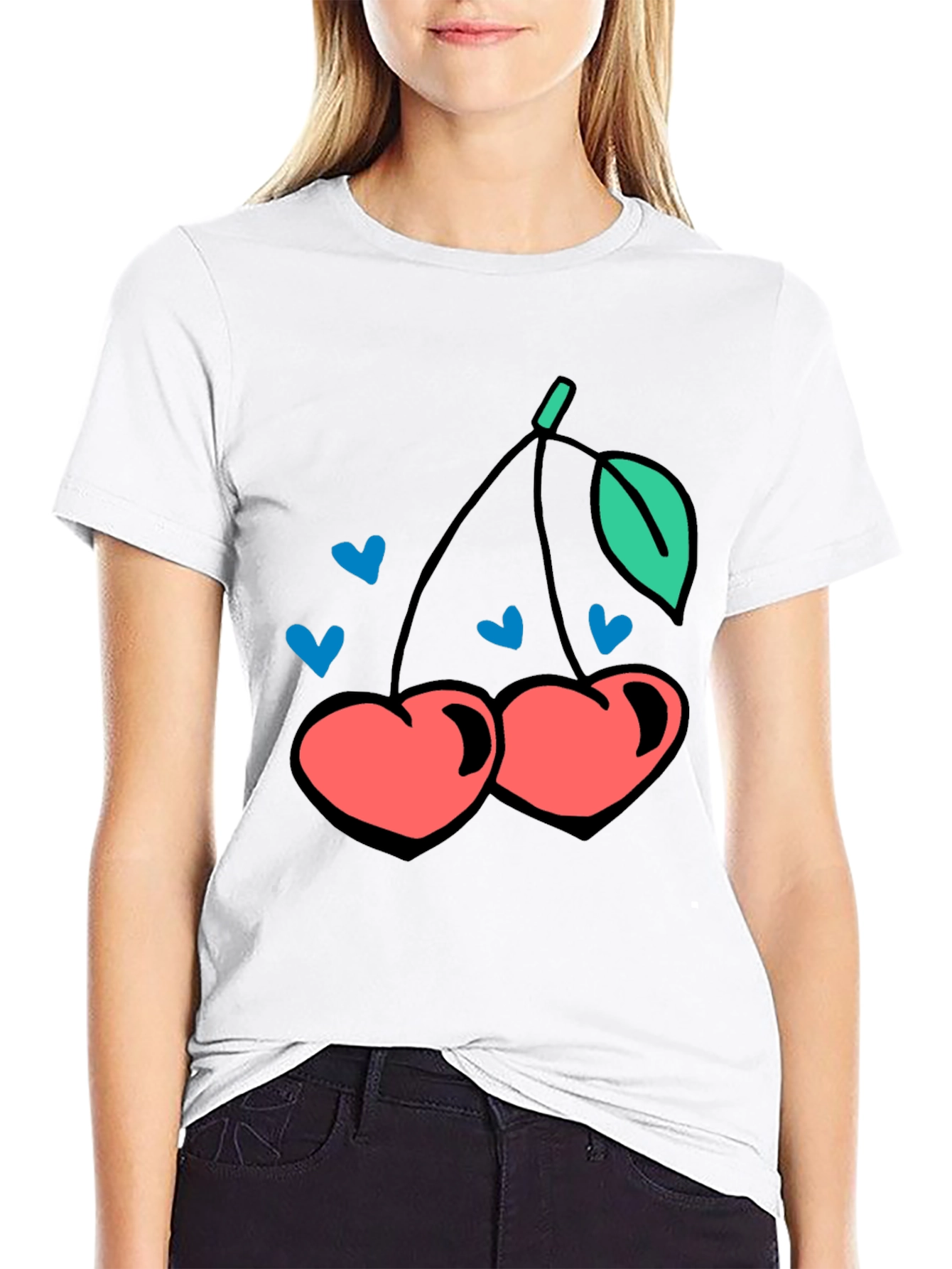 Cherry Hearts Graphic Black T-Shirt