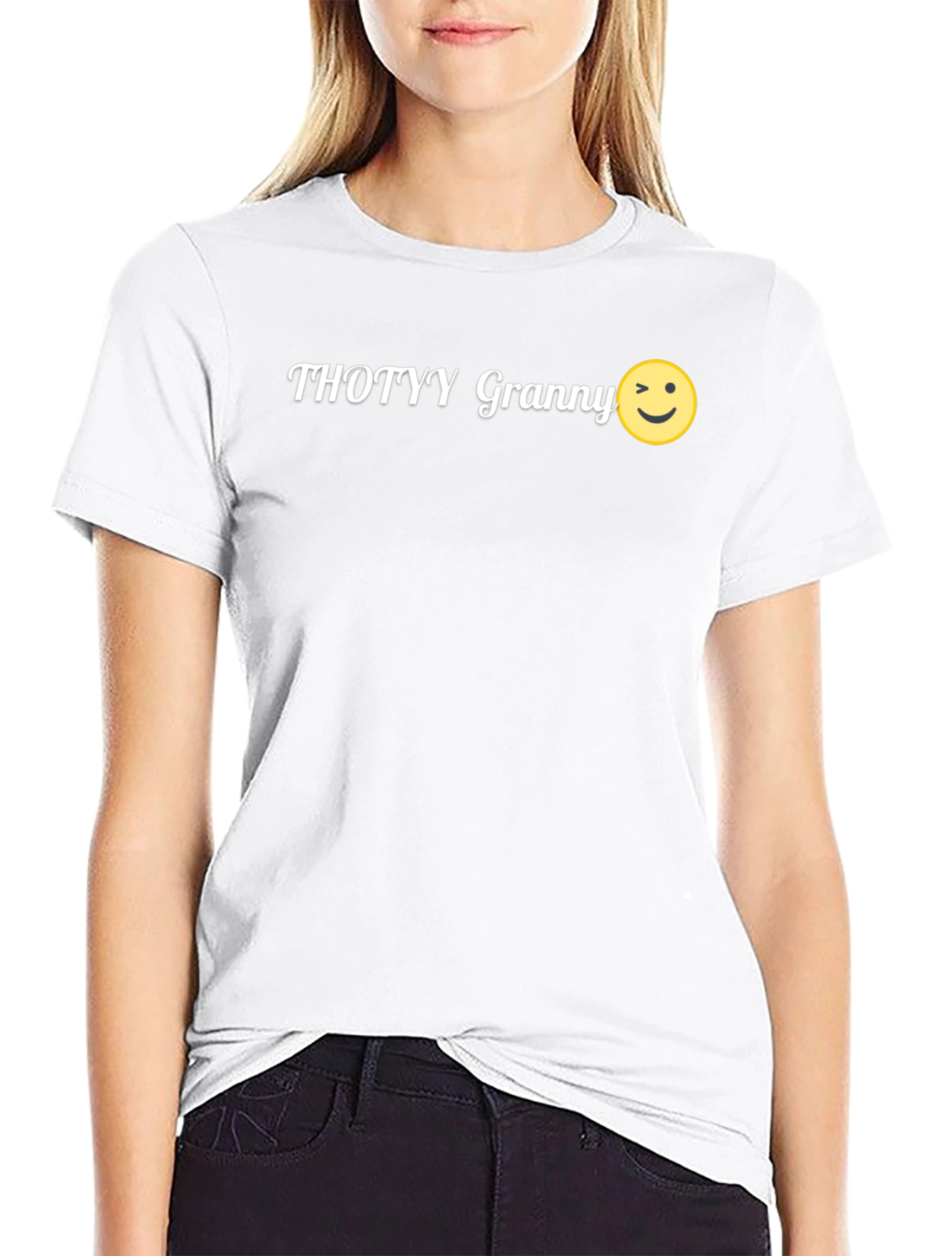Thotyy Granny Wink Emoji Black T-Shirt