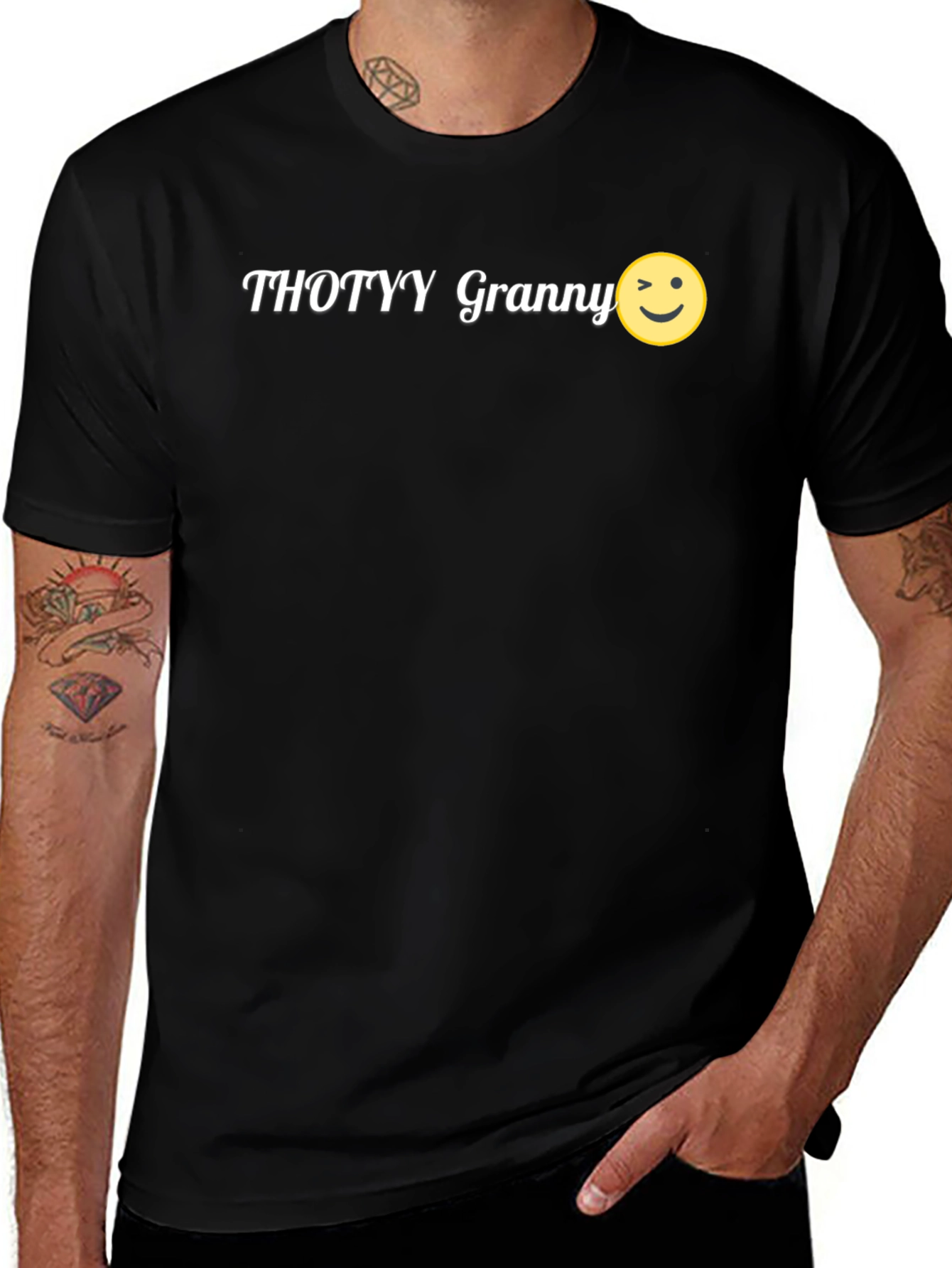Thotyy Granny Wink Emoji Black T-Shirt