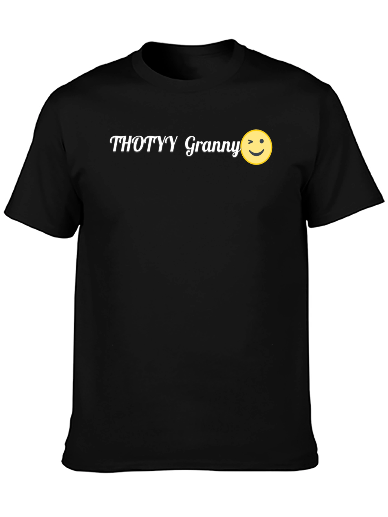 Thotyy Granny Wink Emoji Black T-Shirt