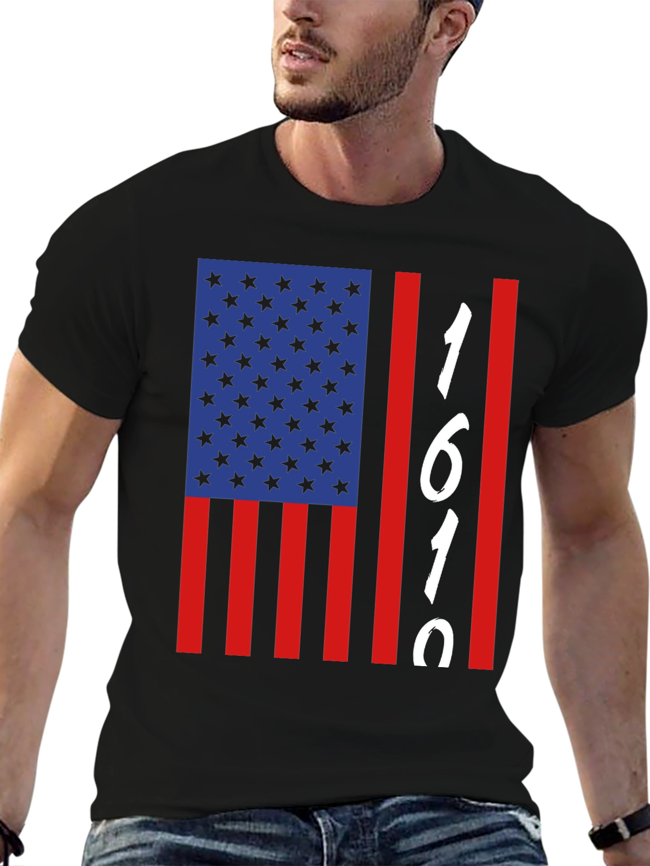 1619 USA Flag Graphic Tee - Black Cotton Blend