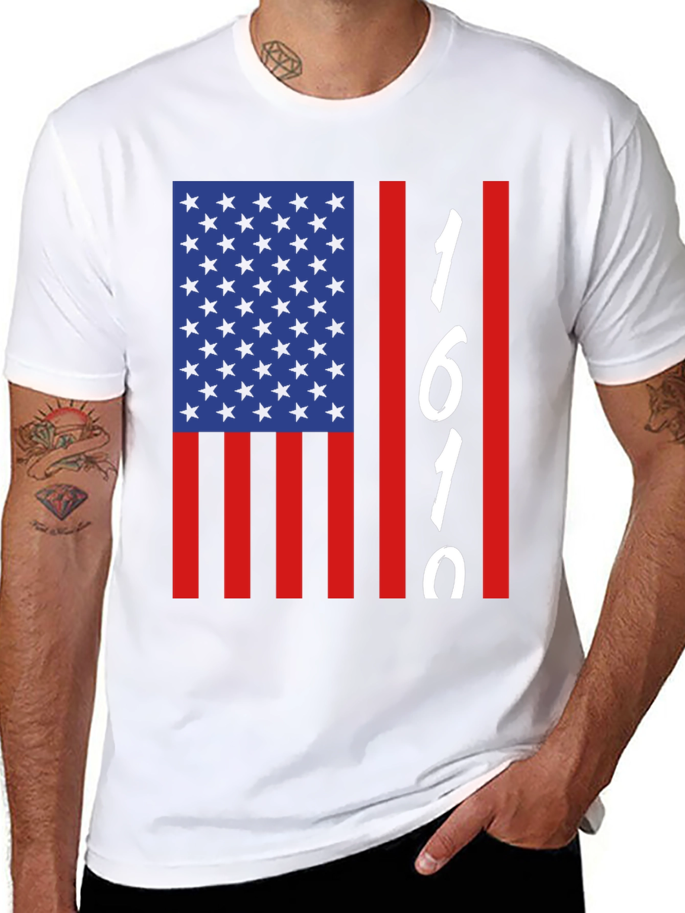 1619 USA Flag Graphic Tee - Black Cotton Blend