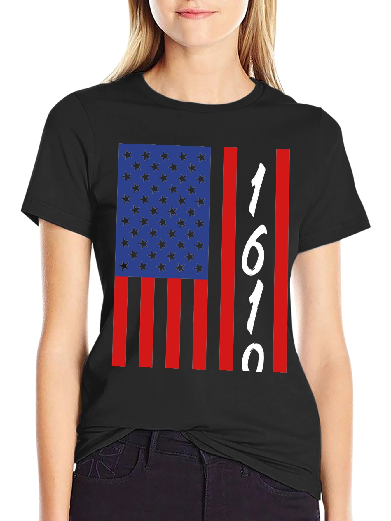 1619 USA Flag Graphic Tee - Black Cotton Blend
