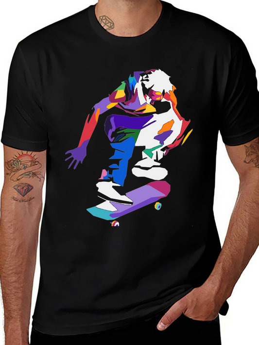 Colorful Skateboarder Graphic Tee - Black