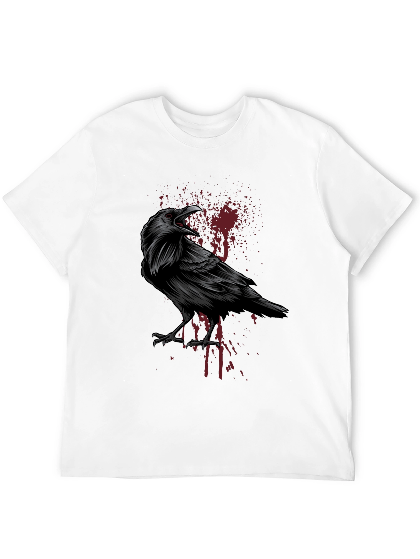 Raven Graphic Print Tee - Black Gothic Style