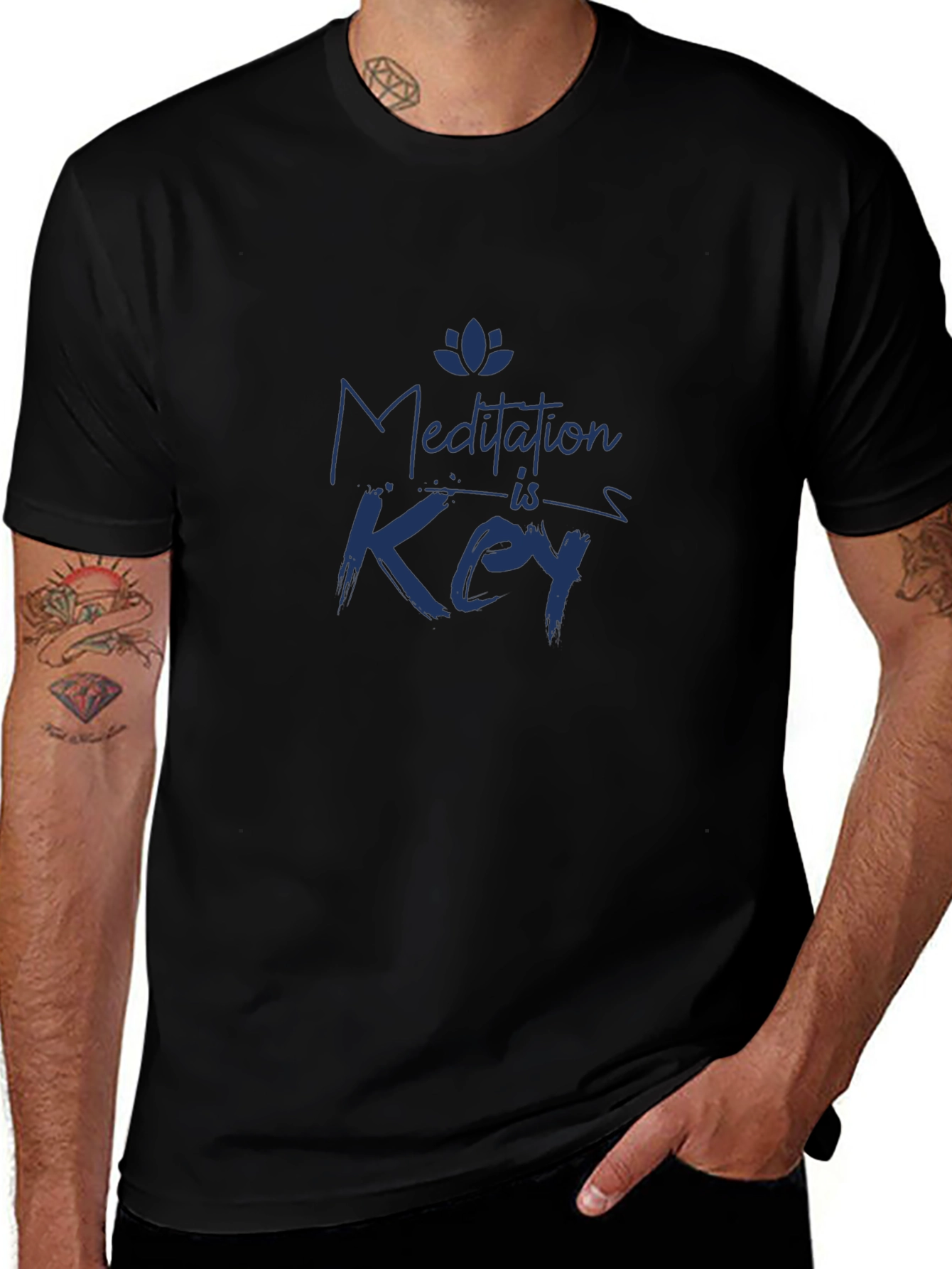 Meditation Is Key - Mens Black Graphic T-Shirt