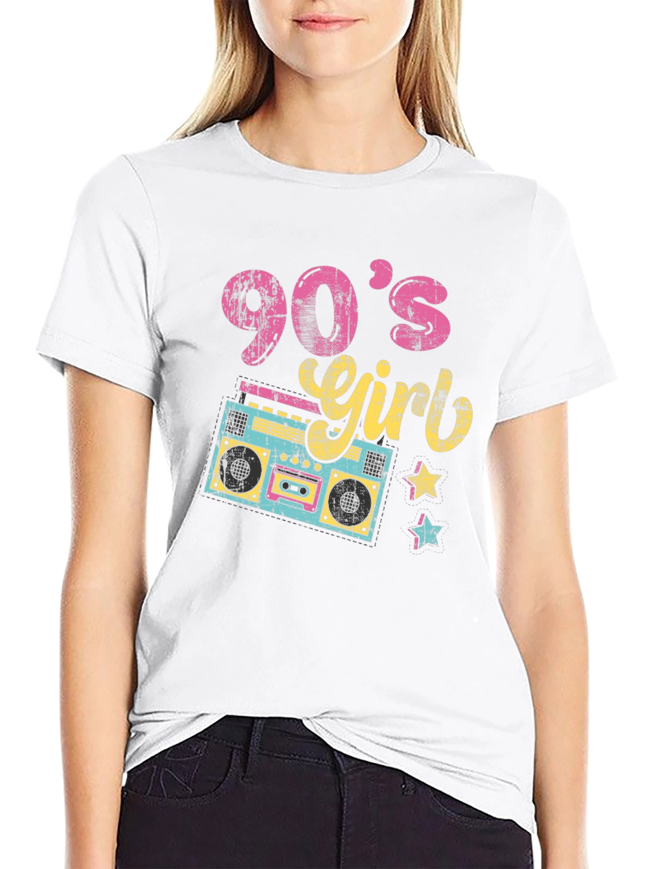 90s Girl T-Shirt Retro Boombox Design