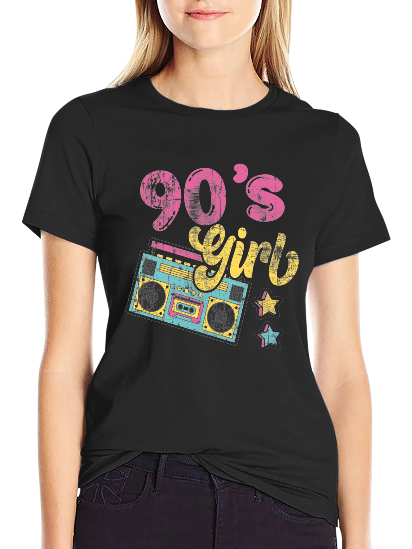 90s Girl T-Shirt Retro Boombox Design