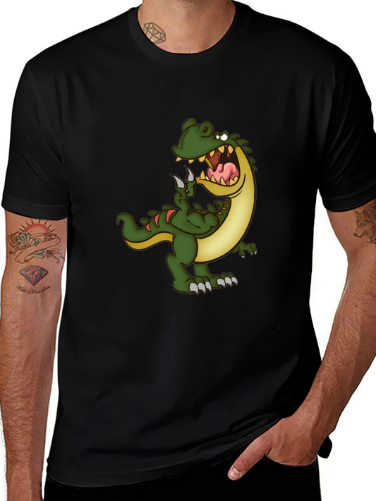 Cartoon Dinosaur Graphic Tee - Black