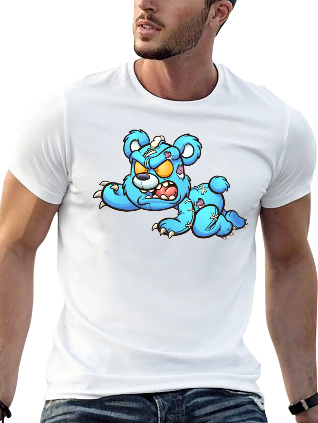 Zombie Teddy Bear Graphic Black T-Shirt