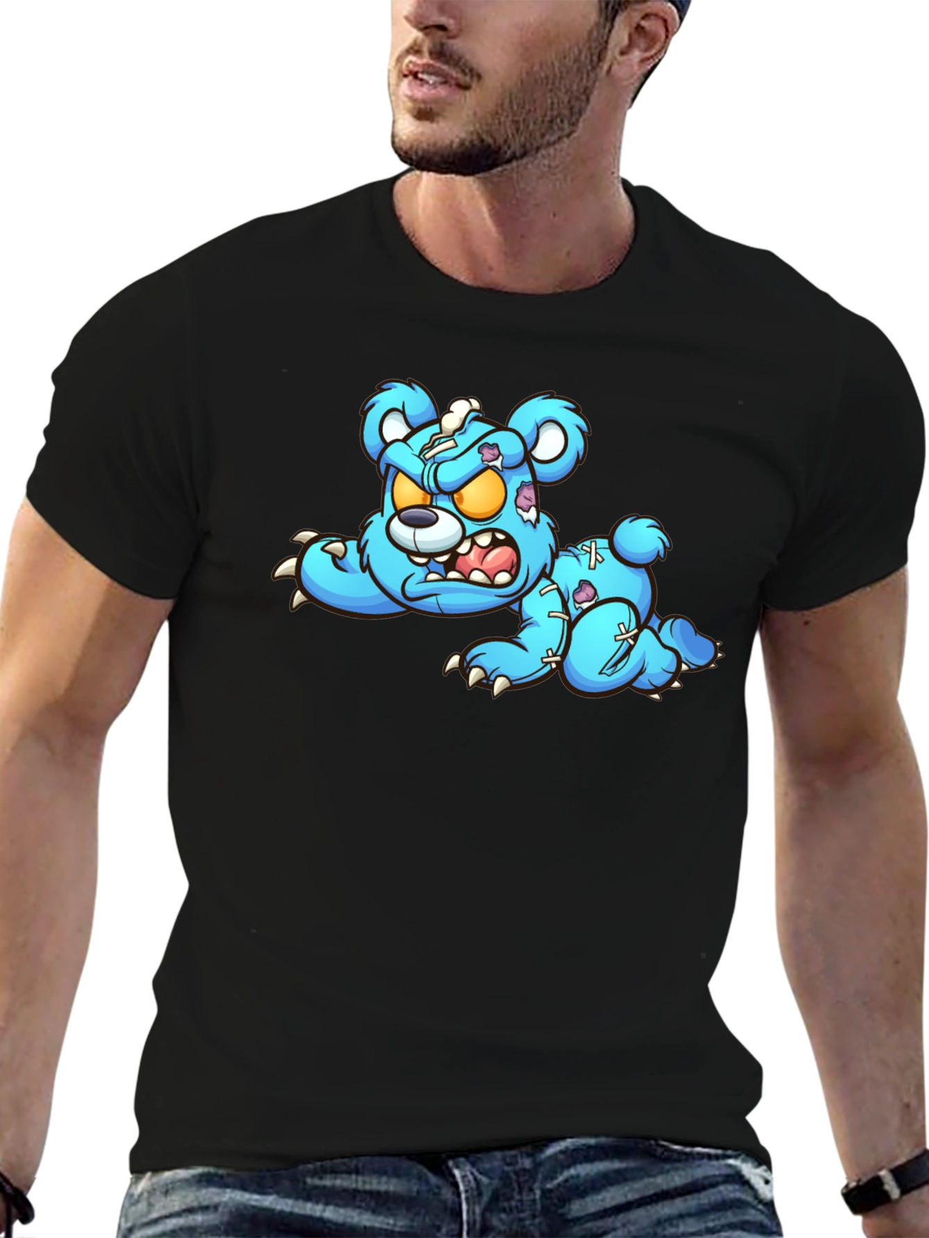 Zombie Teddy Bear Graphic Black T-Shirt
