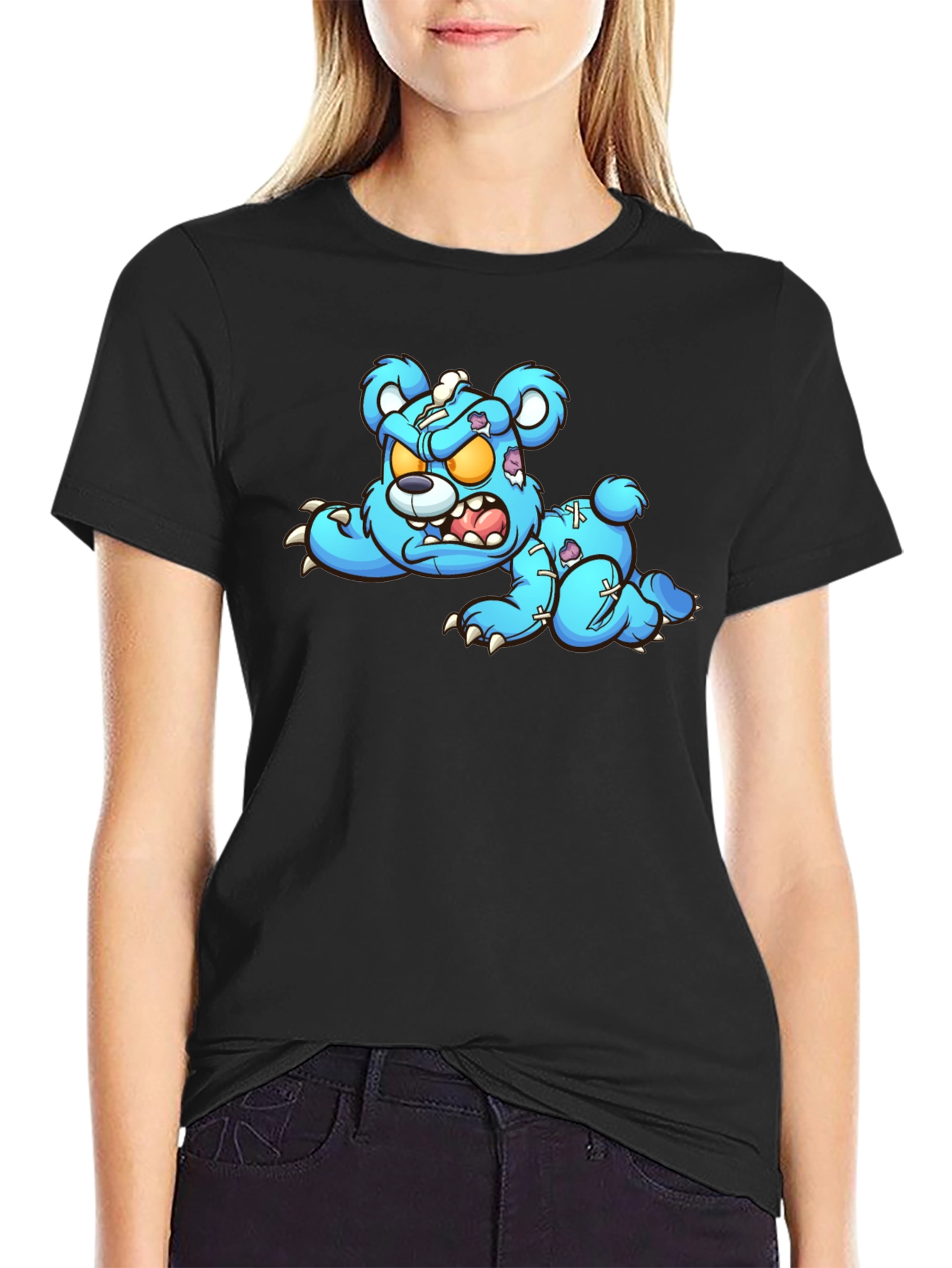 Zombie Teddy Bear Graphic Black T-Shirt
