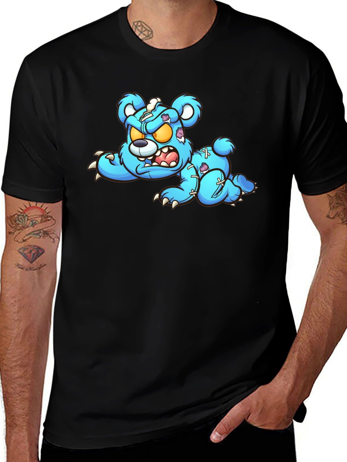 Zombie Teddy Bear Graphic Black T-Shirt