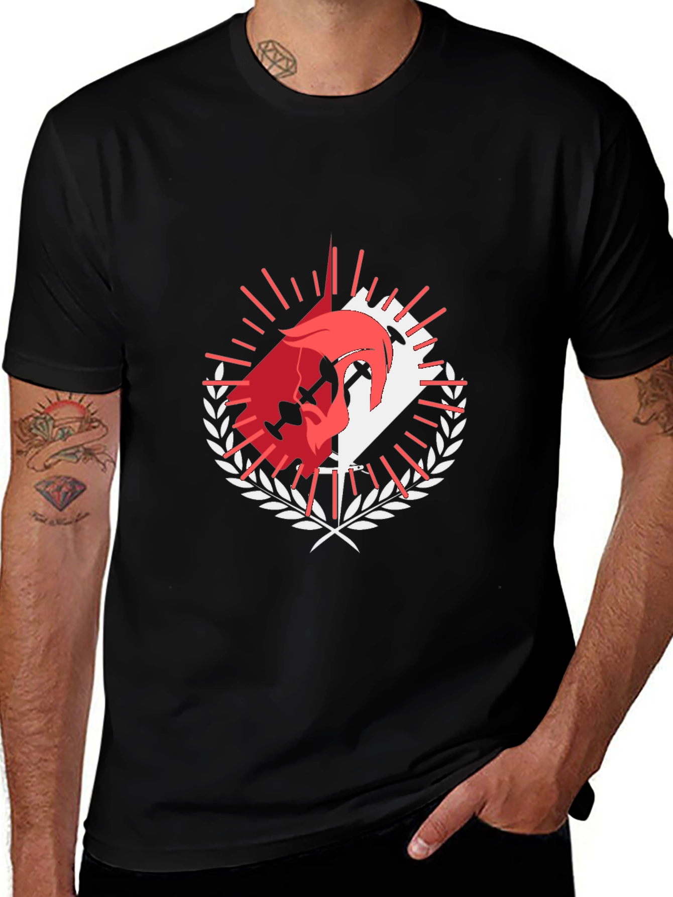 Graphic Tee: Dueling Swords & Laurel Wreath Design