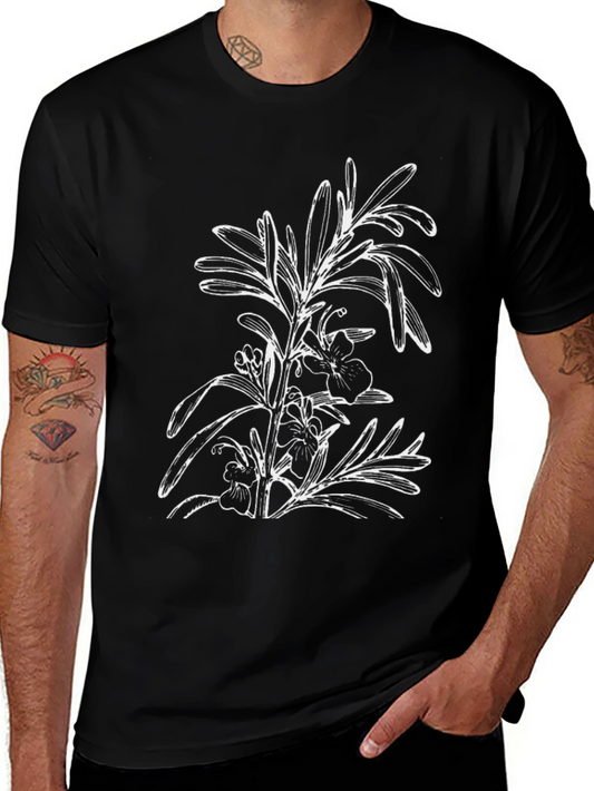 Black T-Shirt with Floral Botanical Graphic