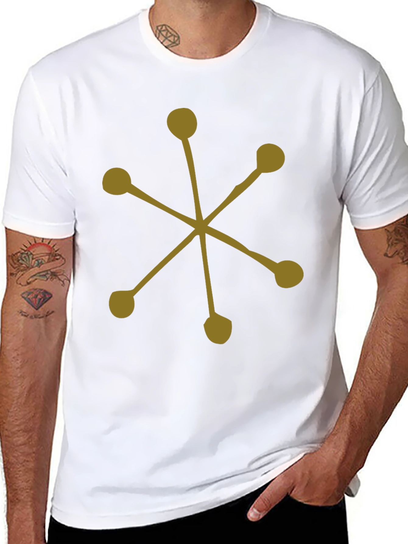 Abstract Starburst Graphic Tee - Black Cotton Casual