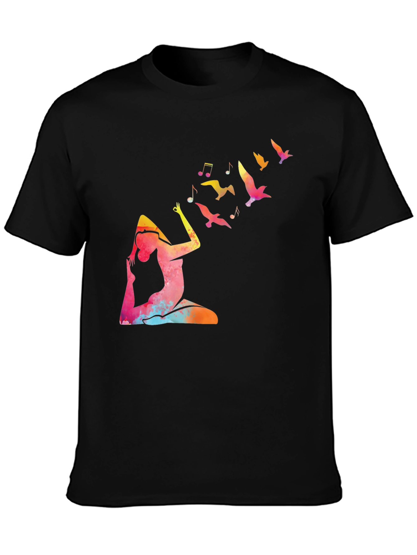 Yoga & Birds Graphic Black Tee