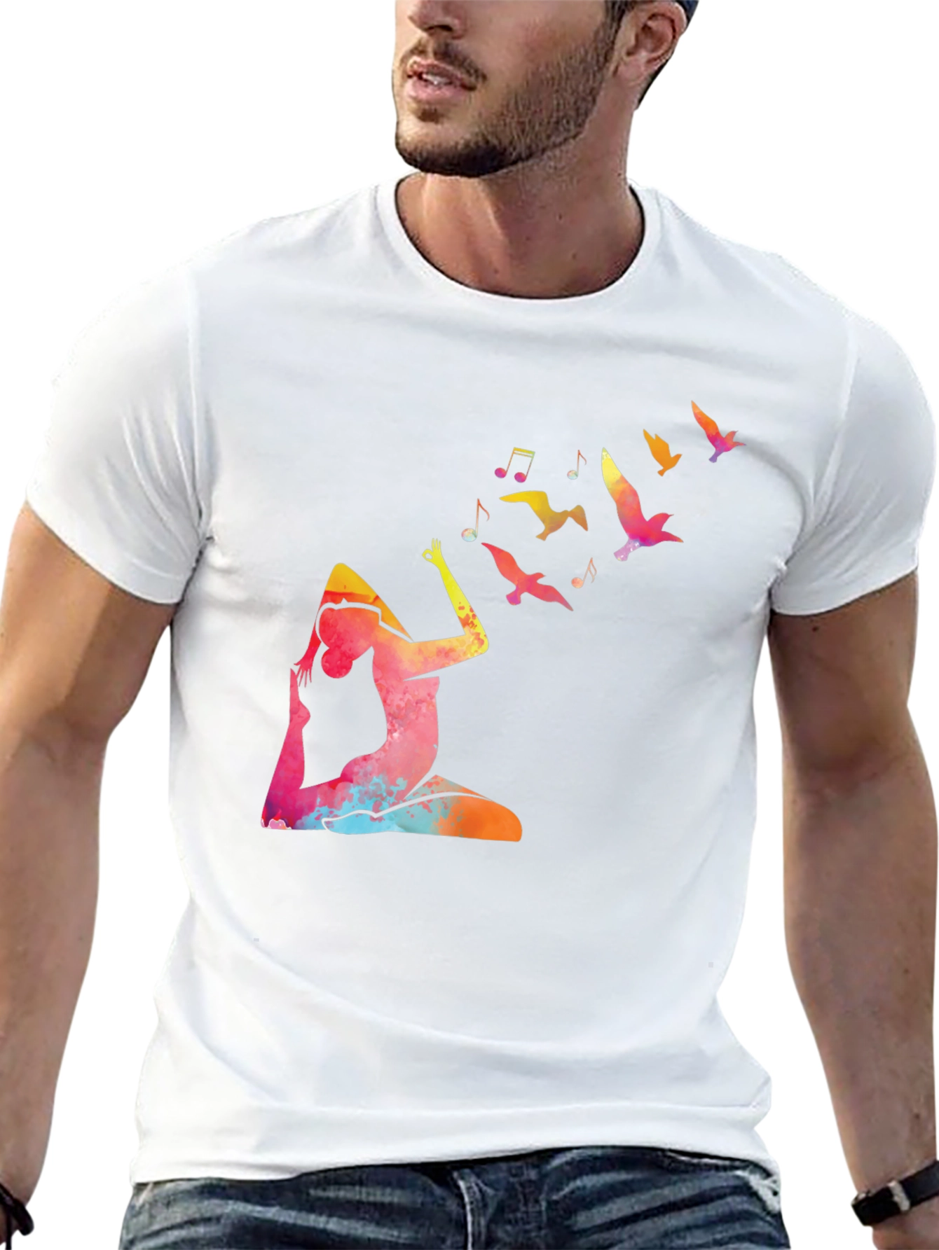 Yoga & Birds Graphic Black Tee