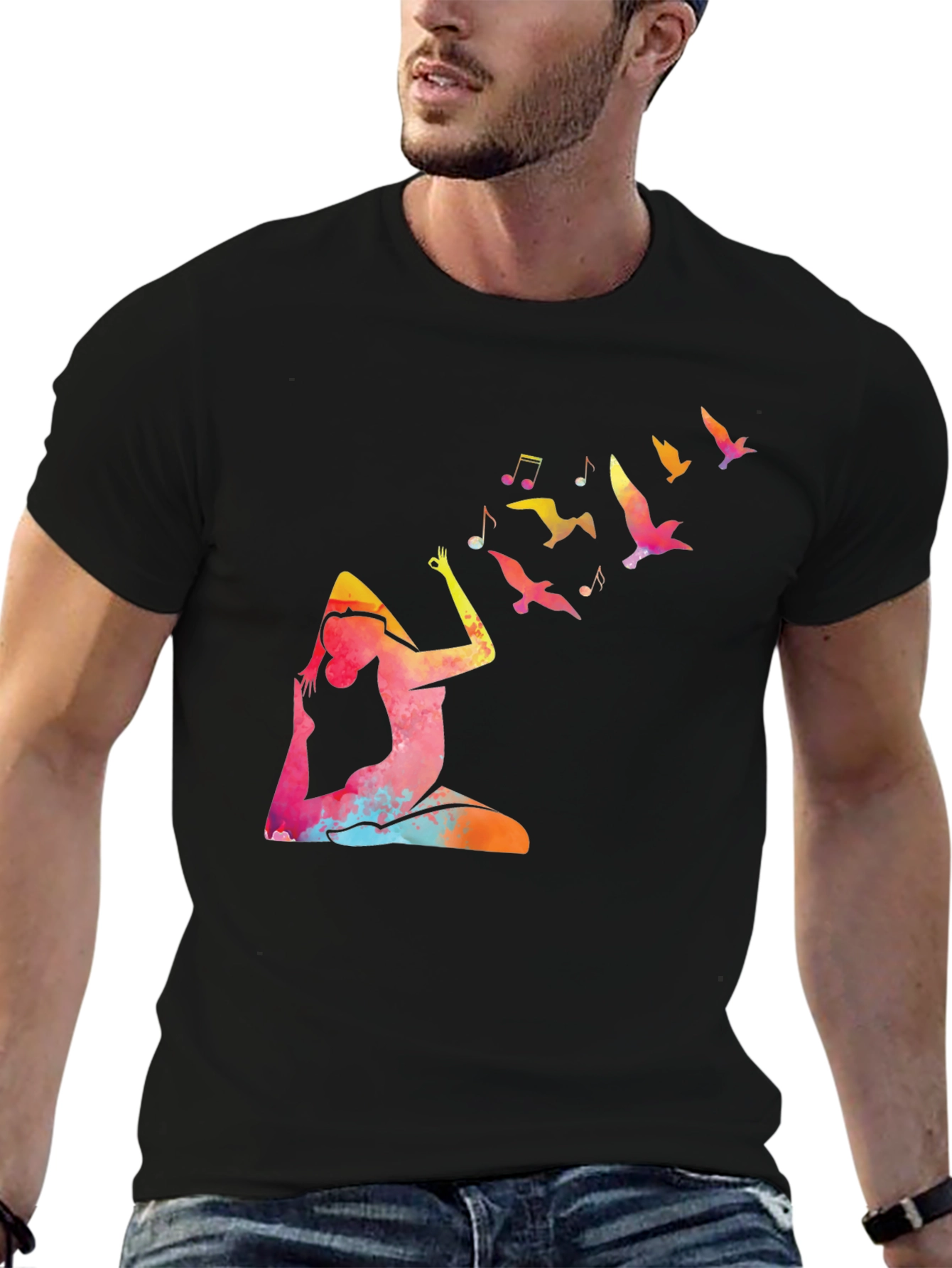 Yoga & Birds Graphic Black Tee