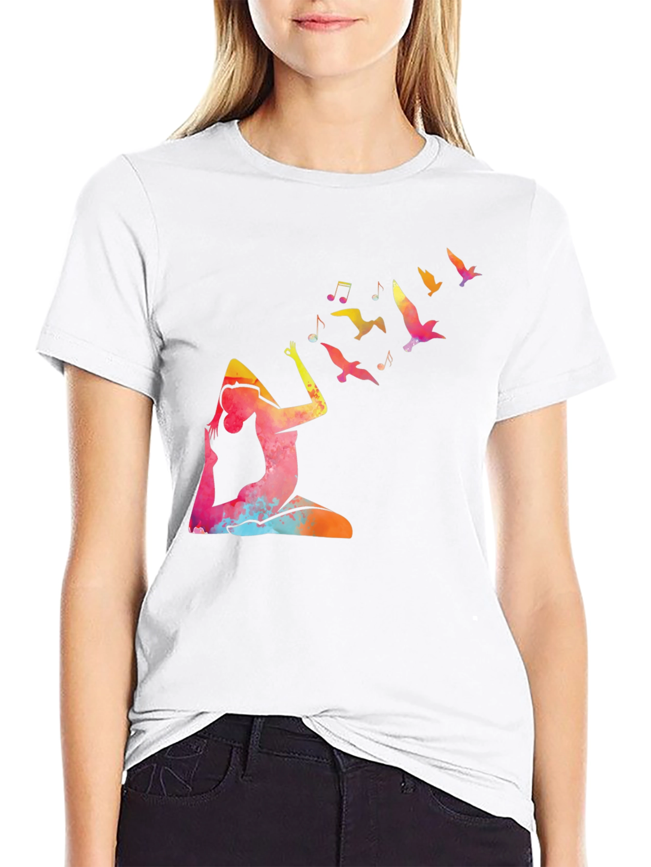 Yoga & Birds Graphic Black Tee