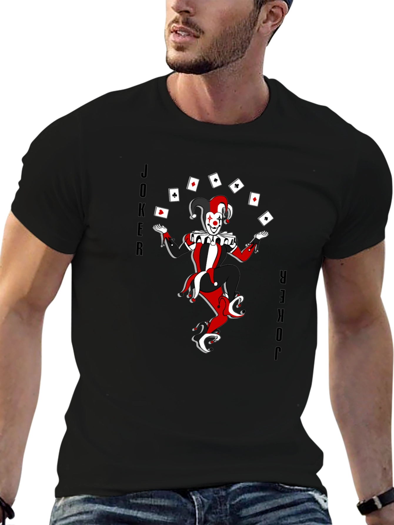 Joker Card T-Shirt - Black Cotton Crew Neck Tee
