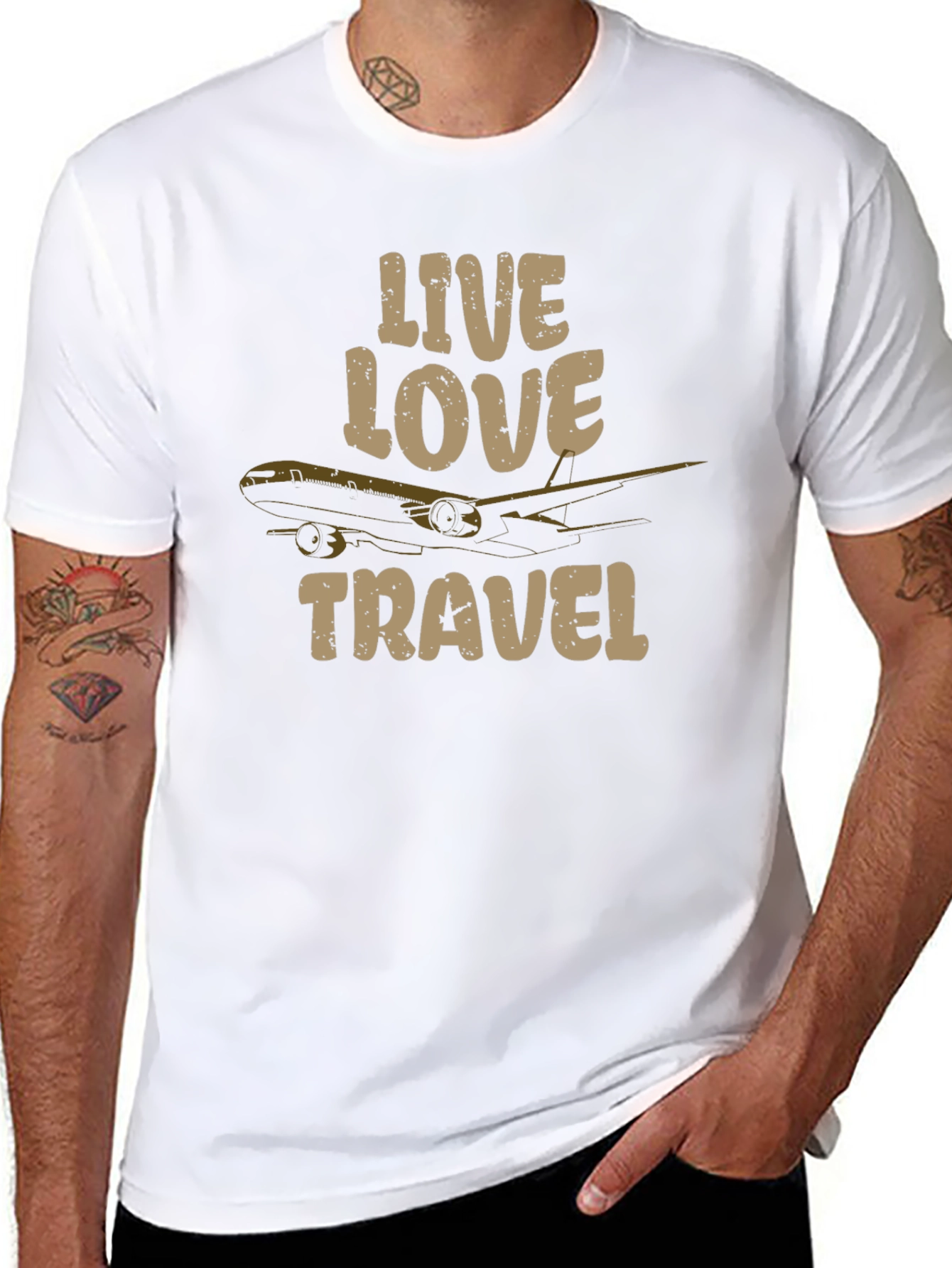 Live Love Travel Graphic Tee - Airplane Design