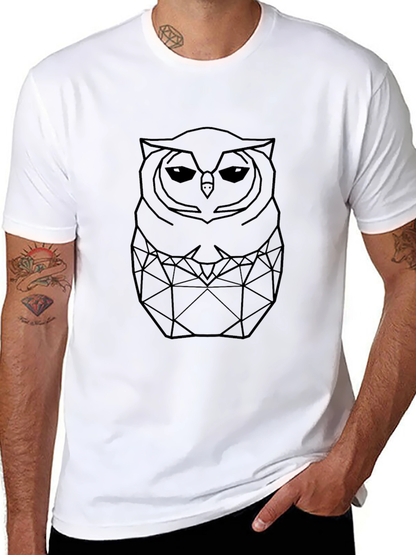 Geometric Owl Graphic T-Shirt - Mens Black Tee