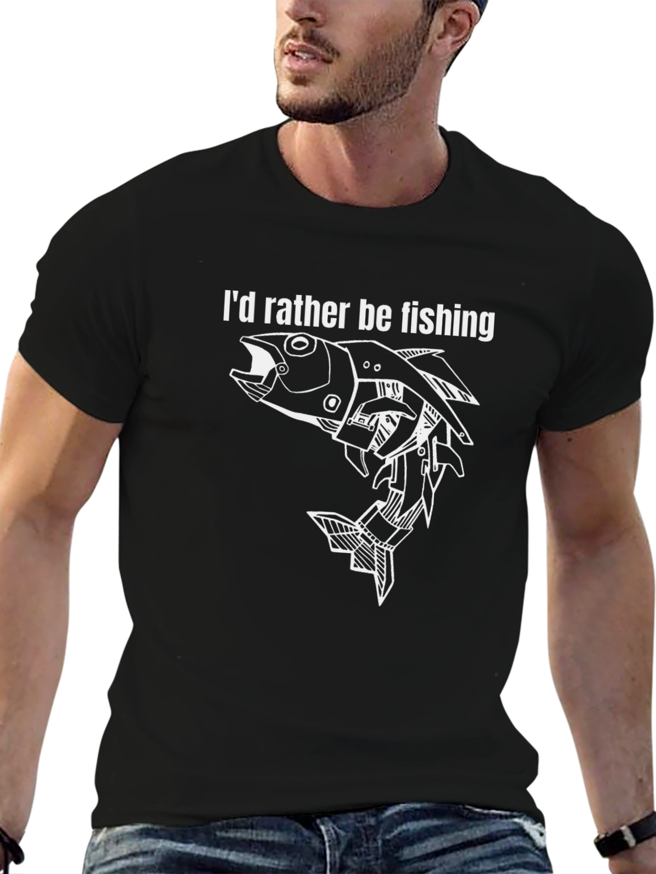 Id Rather Be Fishing T-Shirt - Black Graphic Print