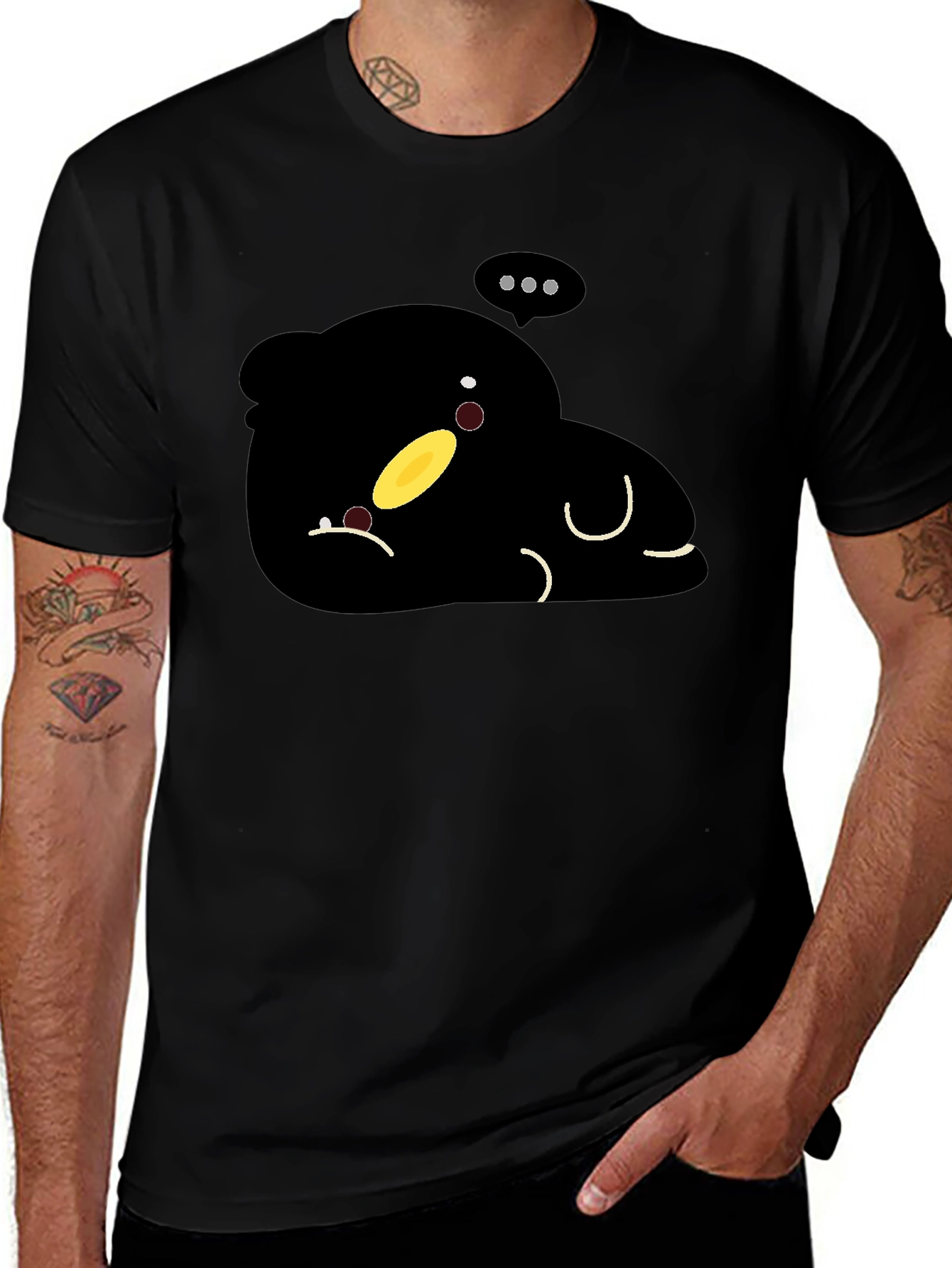 Cute Cartoon Character Black T-Shirt