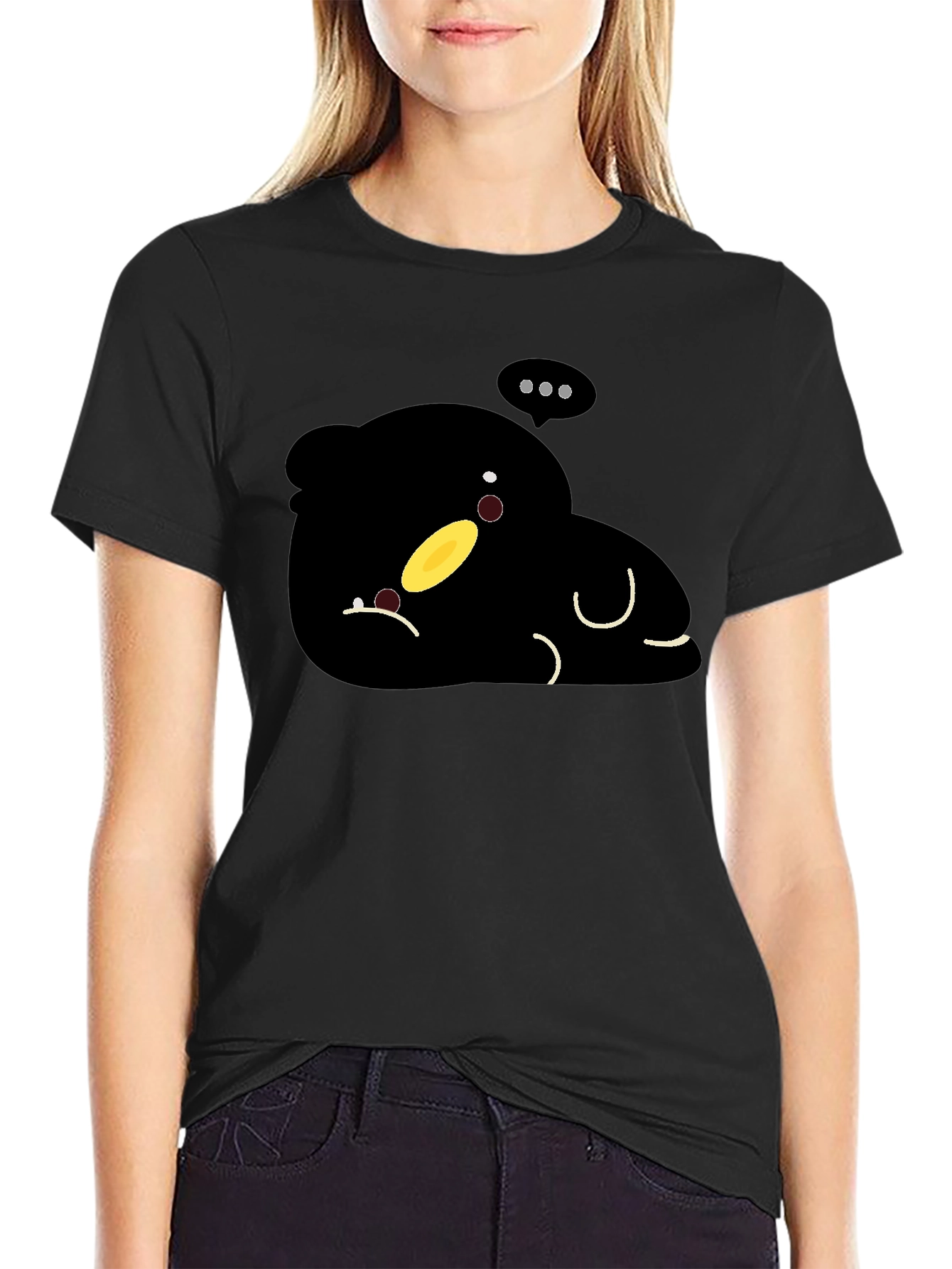 Cute Cartoon Character Black T-Shirt