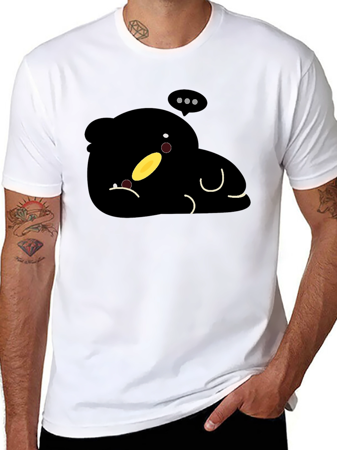 Cute Cartoon Character Black T-Shirt