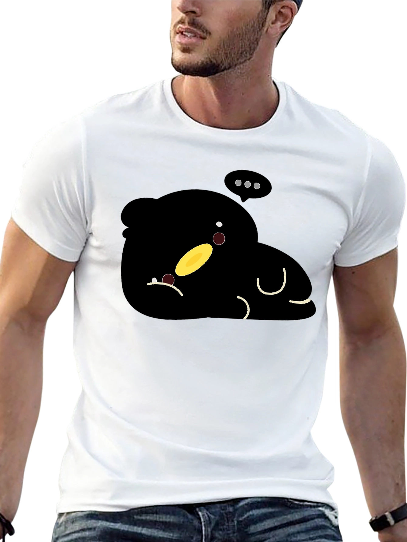Cute Cartoon Character Black T-Shirt