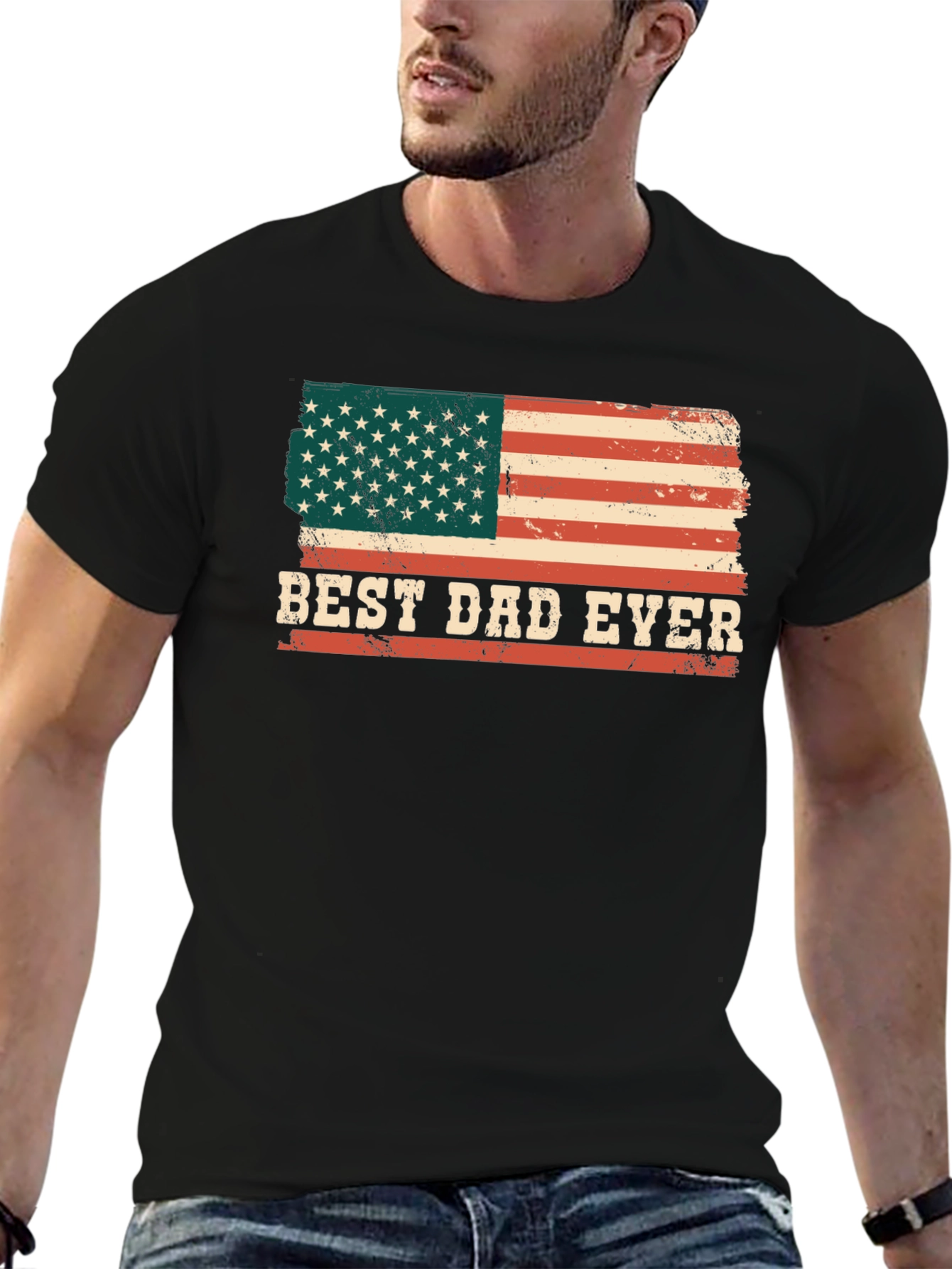 Best Dad Ever American Flag Graphic T-Shirt