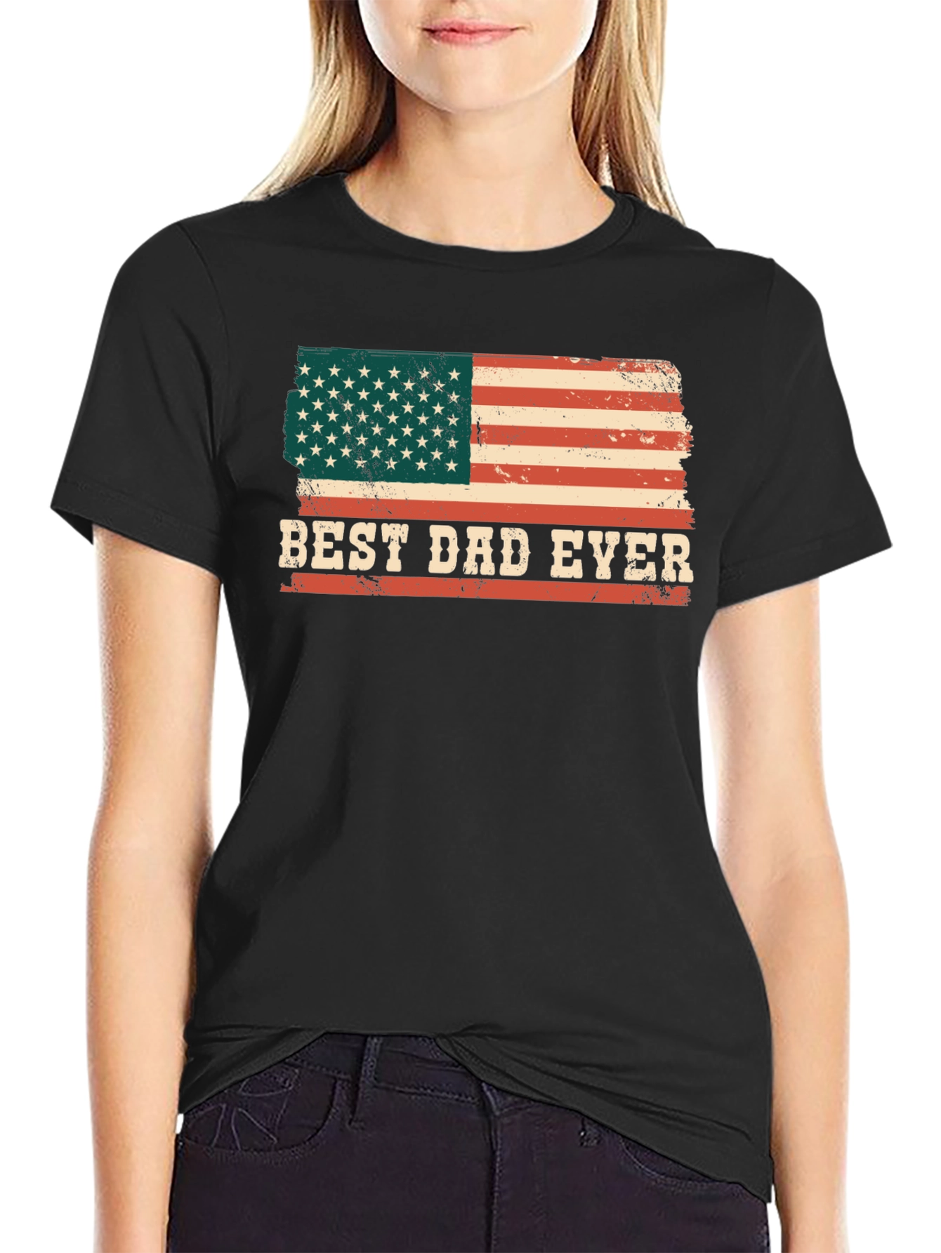 Best Dad Ever American Flag Graphic T-Shirt